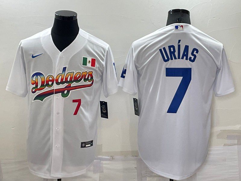 Men Los Angeles Dodgers 7 Urias White rainbow Nike 2022 MLB Jersey1